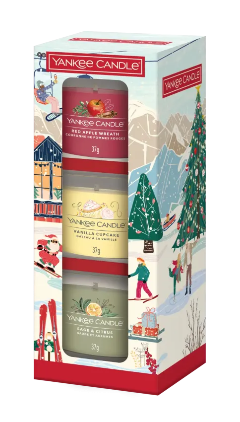 3 Glasvotivkerzen à 37g Geschenkset Holiday Party